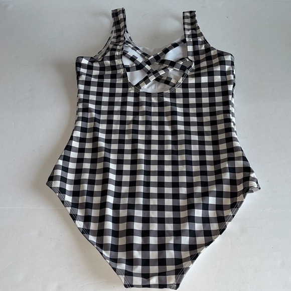 Coral Reef Black And White Gingham One Piece Cross Back Swimsuit - Picture 3 of 5